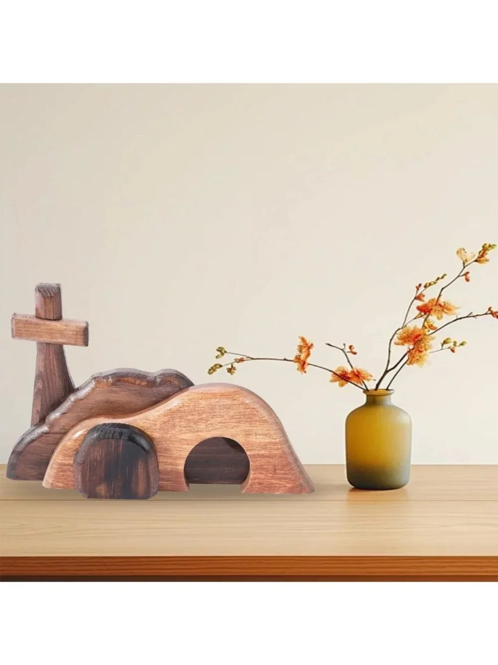 Easter Decoration Set - Wooden Cross, Empty Tomb Display, Nativity Scene Gift